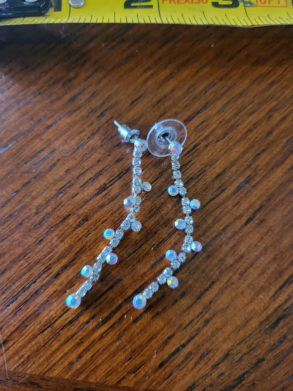 Silver Crystal Drop Earrings with Aurora Borealis Accents